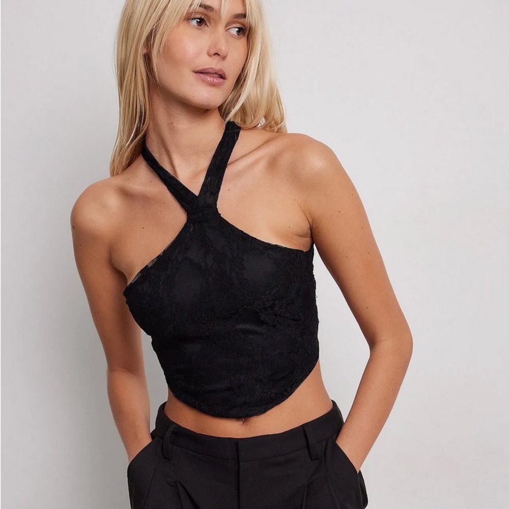 NA-KD lace halter neck top